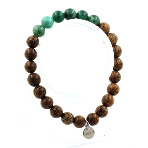 Green Mica from Tanzania + wood Bracelet 8 mm Beads.