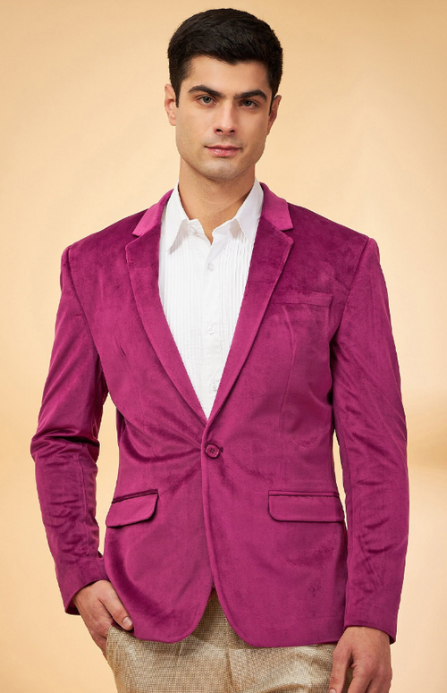 Men's Solid Slim Fit Single-Breasted Formal Blazer (Color Purple)
