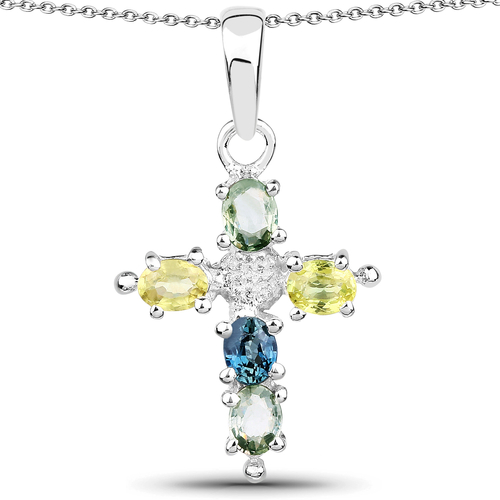 1.12 Carat Genuine Multi Diamond .925 Sterling Silver Pendant