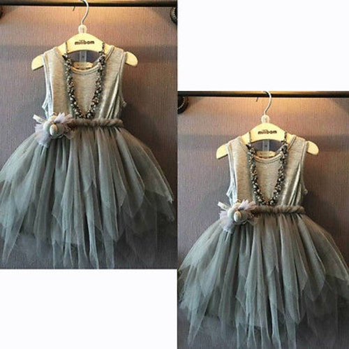 2016 Summer Girls Dress Kids Vintage Gray