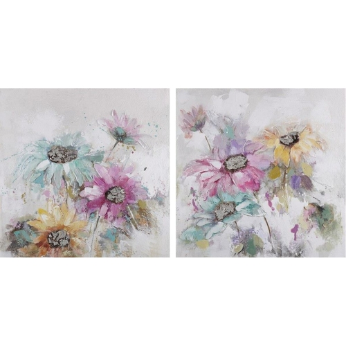 Painting DKD Home Decor 100 x 3,5 x 100 cm Flowers Shabby Chic (2