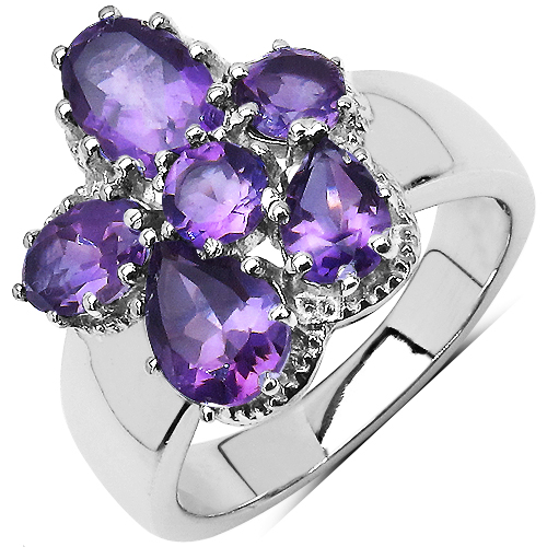 2.62 Carat Genuine Amethyst .925 Sterling Silver Cluster Ring