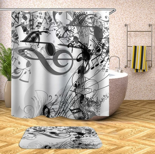 Music Notes Black And White Shower Curtain