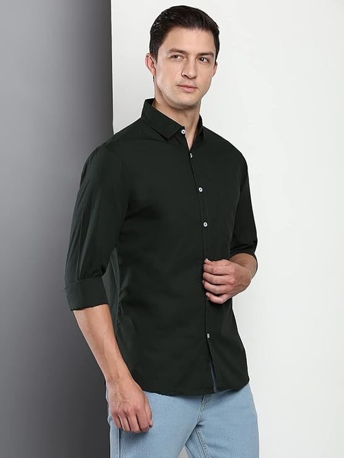 Men's Solid Slim Fit Cotton Casual Shirt SIZE-M COLOR-CHARCOAL BLACK