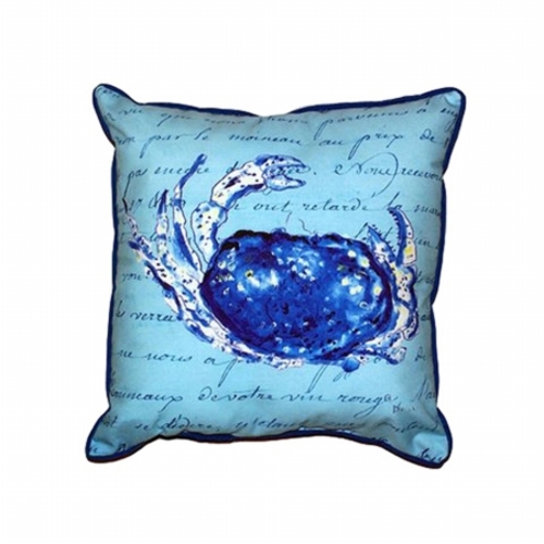 Betsy Drake HJ358 Blue Script Crab Large Indoor & Outdoor Pillow - 16 