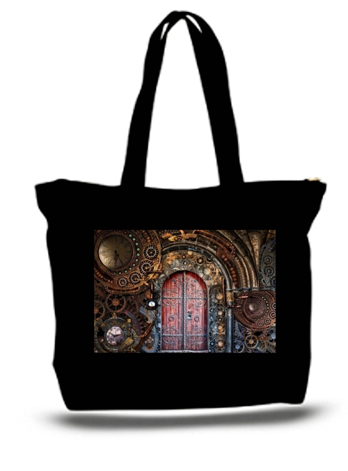 Steampunk Gears Ans Door Large Tote New Zipper Bag