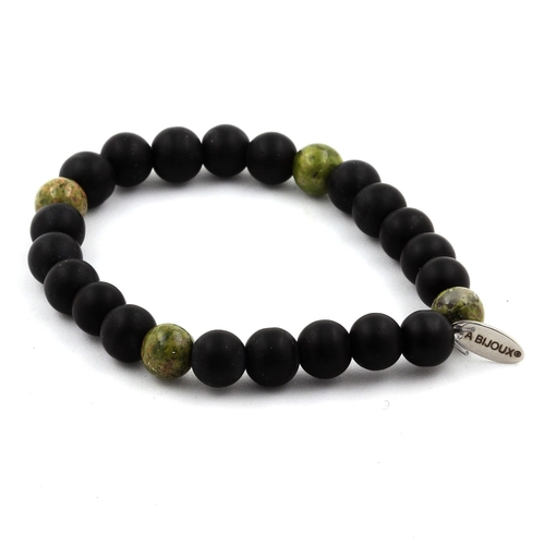 Matte Black Onyx + Unakite Bracelet 8 mm.