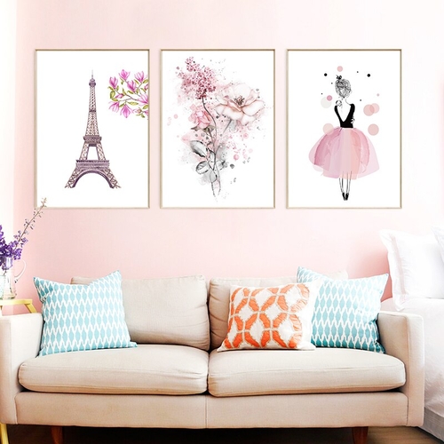 Modern Flower Pink Fairy Paris Art Poster