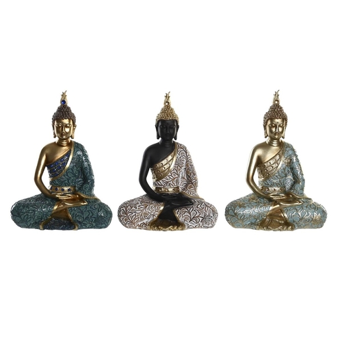 Decorative Figure DKD Home Decor Black Buddha Turquoise Green Oriental