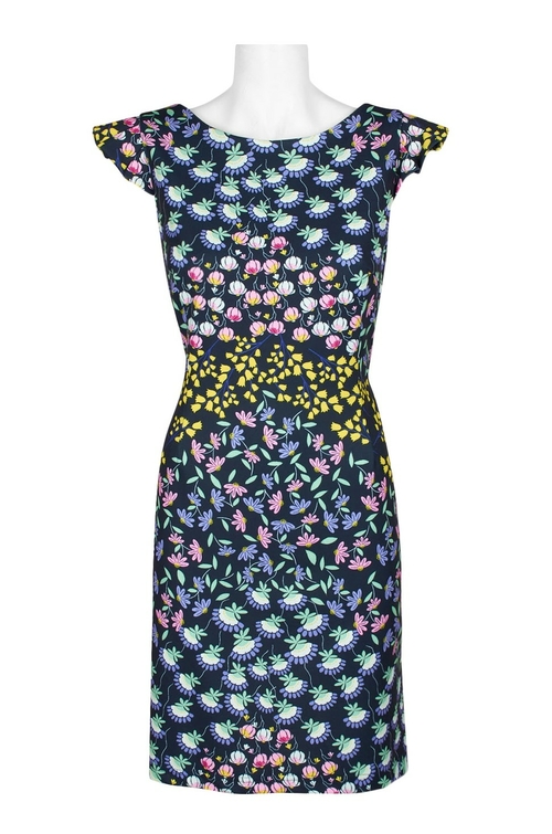 NANETTE Nanette Lepore Boat Neck Cap Sleeve Bodycon Bow Back Floral