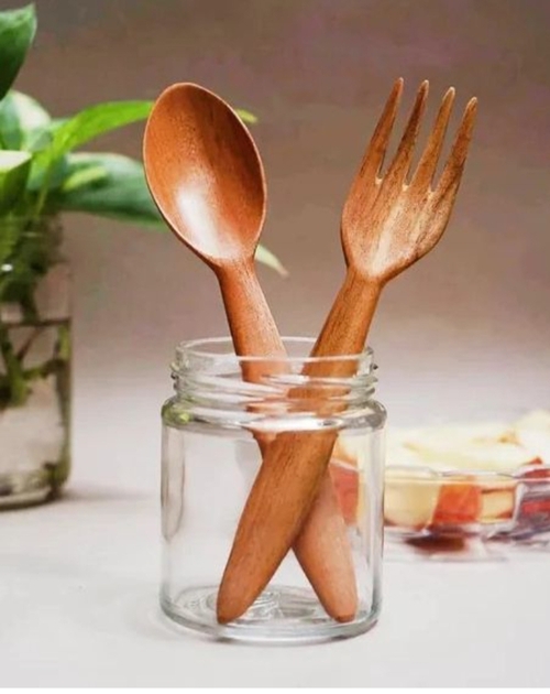 Neem Wood Spoon & Fork Travel Cutlery Set | Anti-Bacteria | Heat