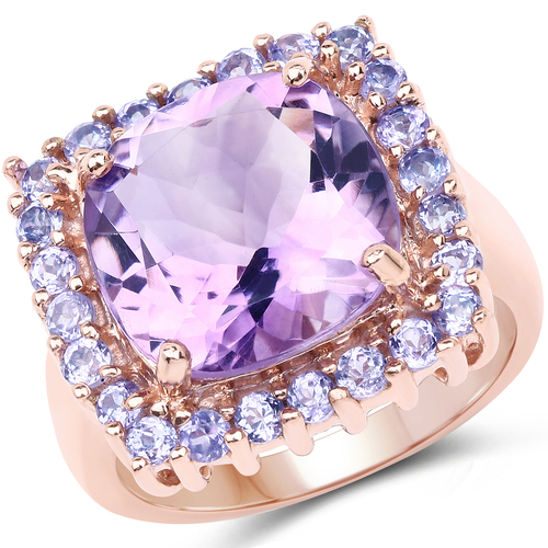 14K Rose Gold Plated 6.53 Carat Genuine Amethyst and Tanzanite Brass