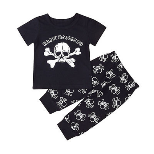 2Pcs Newborn Baby Kids Boys Skull Short Sleeve