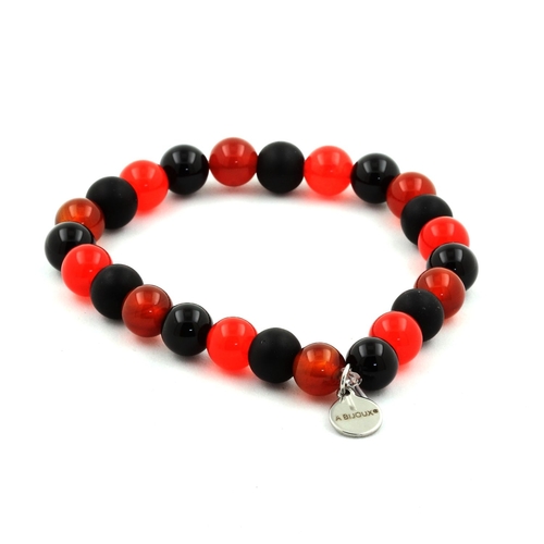 Black Agate + Red Chalcedony + Red Agate + Matte Black Onyx Bracelet