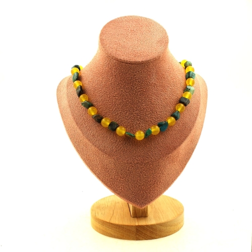 Chrysocolla from the USA + Yellow Agate 8 mm beads necklace.