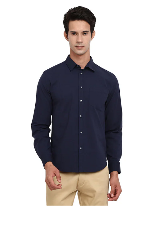 Men's Solid Slim Fit Cotton Casual Shirt DARK BLUE M