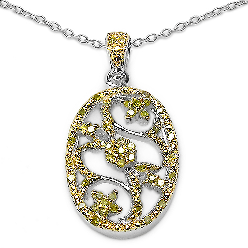 0.28 Carat Genuine Yellow Diamond .925 Sterling Silver Pandent