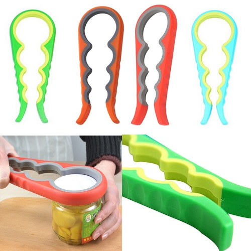 1Pc 4 in 1 Can Opener Manual Non slip Twist Cap