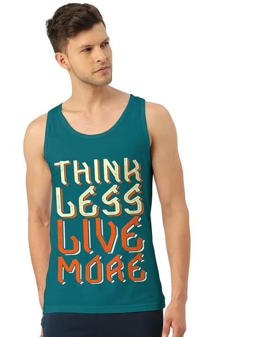 Men's Regular Cotton Printed Vest (SIZE-S) (Color-SEA GREEN)