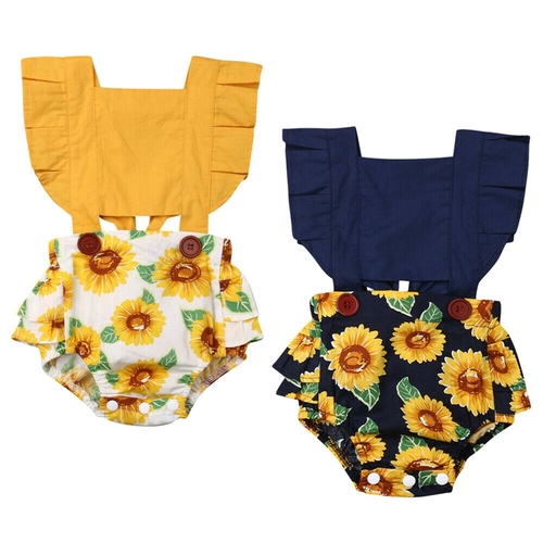 Toddler Baby Girls Sunflower Bodysuit Ruffles