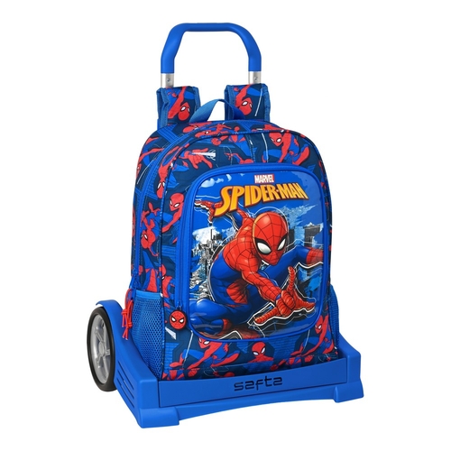 School Rucksack with Wheels Spiderman Great power Blue Red 32 x 42 x