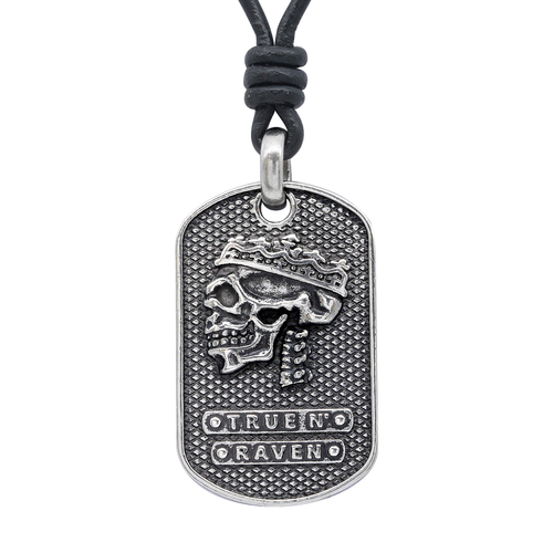 Steel Skull King Black Leather Necklace