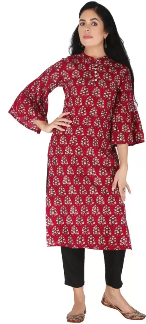 Women Abstract Viscose Rayon Straight Kurta  (Maroon) Size XXL