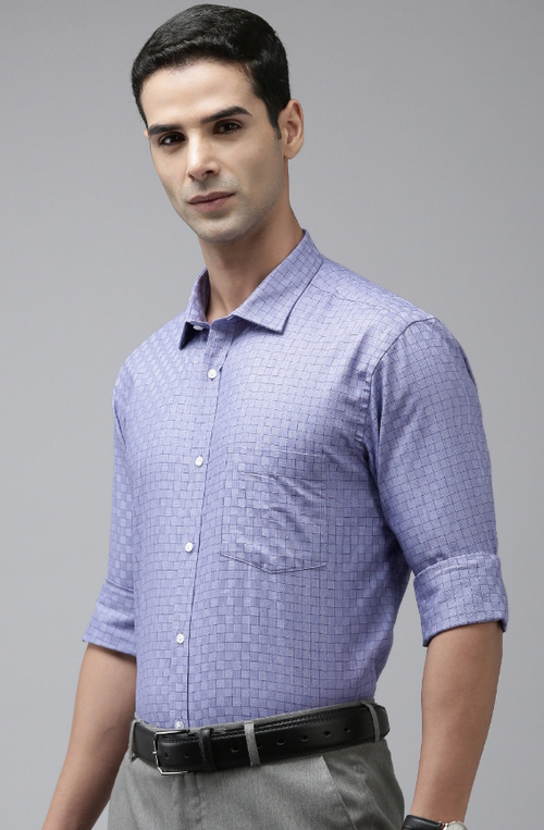 Men Slim Fit Micro Checked Pure Cotton Formal Shirt (Color Purple)