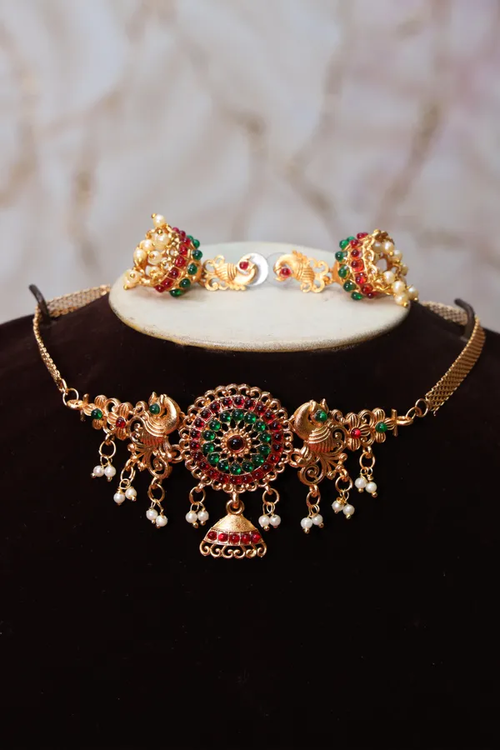 Stylish Premium Gold Plated Jewellery Set With Earring