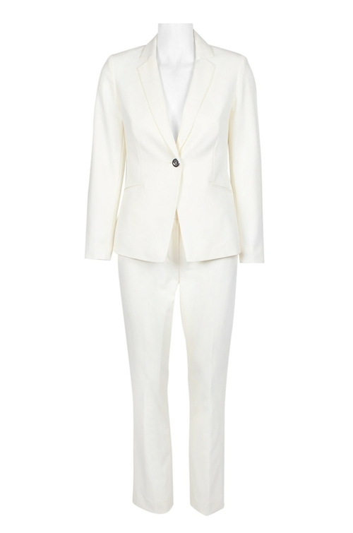 Tahari ASL Notched Collar Long Sleeve One Button Solid Crepe Pants