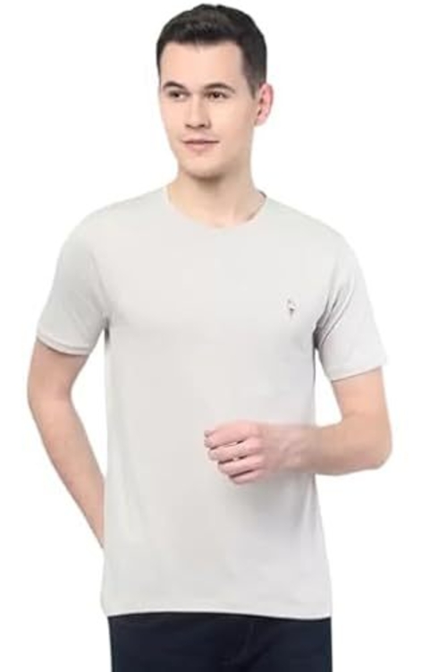 Men Solid Round Neck Pure Cotton Light Grey Color T-Shirt