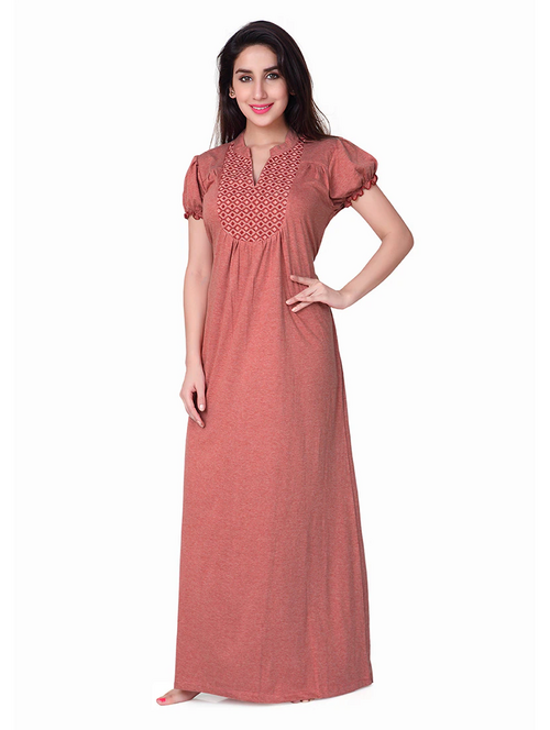 mandarin neck embroidered detail nighty