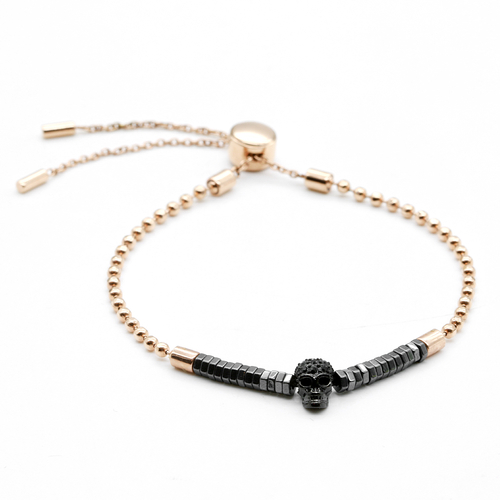 Skull Bracelet Rose Gold Pull-Chain & Black Crushed Skull Bracelet 