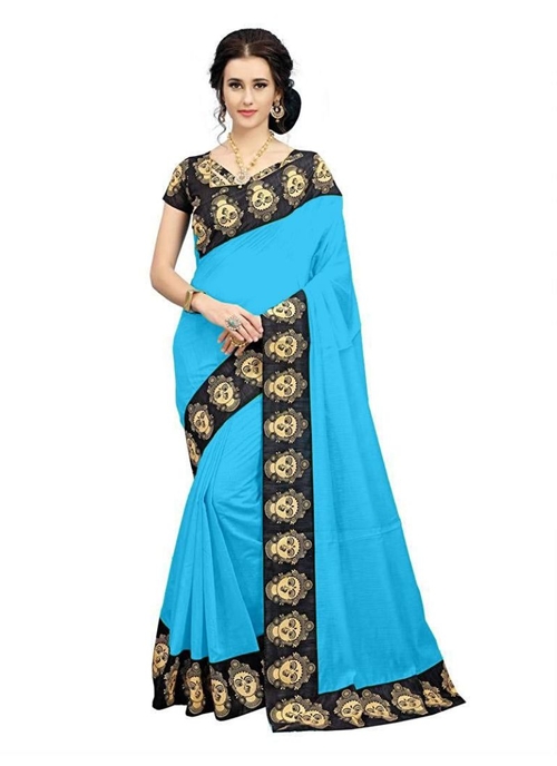 Generic Women's Chiffon Saree (Sky, 5-6 Mtrs)