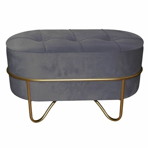 Bench DKD Home Decor   Foam Grey Golden Metal Polyester Velvet MDF