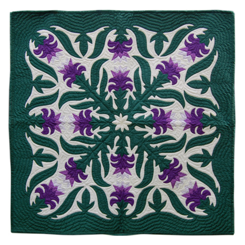 42″ Hawaiian Quilt Wall Hanging – Purple Guzmania Design