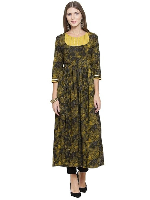 Women's Viscose A-Line Flared Kurta (Size-L) (COLOR-MUSTARD)