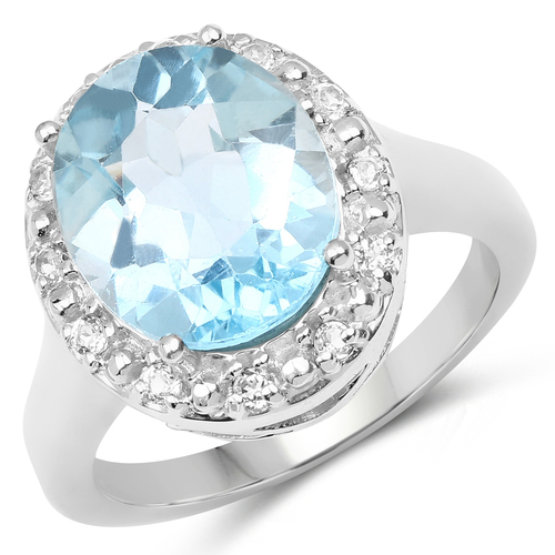 6.11 Carat Genuine Blue Topaz and White Topaz .925 Sterling Silver