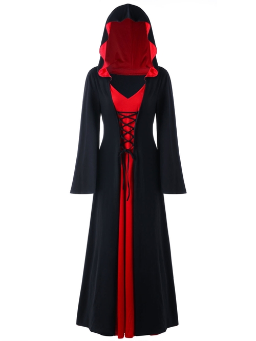  Plus Size Halloween Hooded Lace Up Maxi