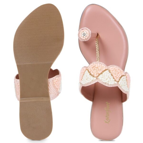Women Flat Peach Embroidred