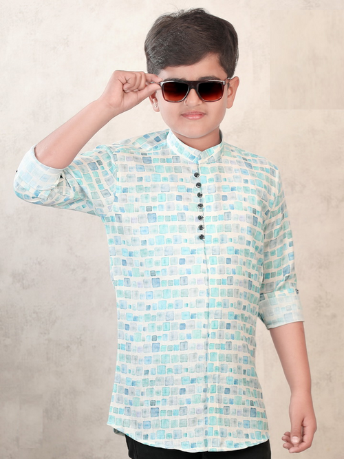 Boys Printed Cotton Casual Kurta (Color White) (Size 4 - 5 Years)