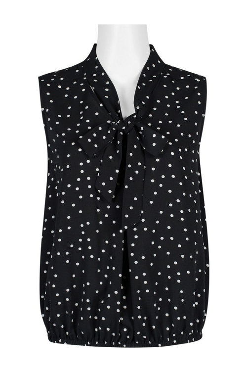 Tahari ASL High Neck Tie Front Sleeveless Multi Print Polyester Top