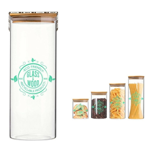 Jar Quttin Borosilicate Glass Bamboo Decorated (9,5 x 27 cm)