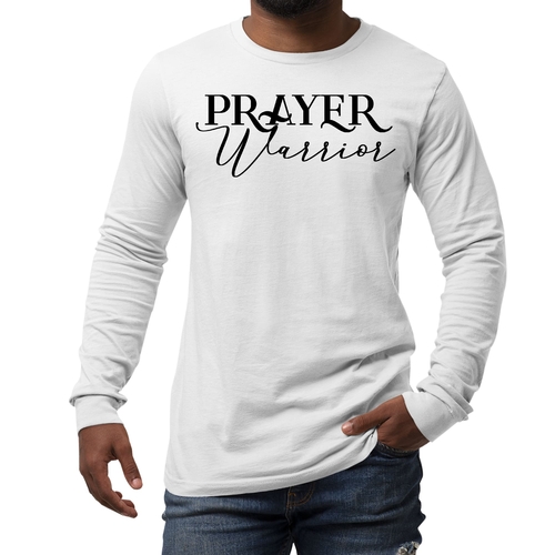 Mens Long Sleeve Graphic T-shirt Prayer Warrior Script Style
