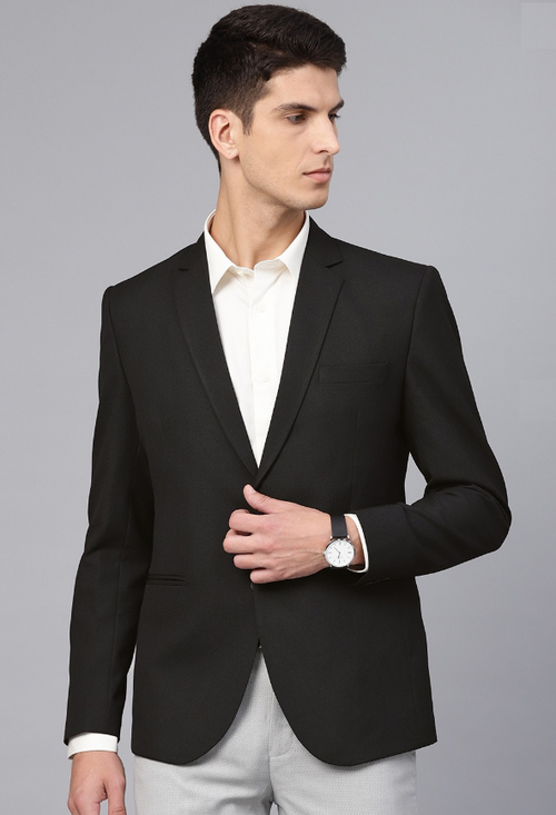 Men's Solid Slim Fit Single-Breasted Formal Blazer (Color Black) (Size