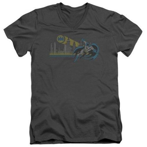 Trevco Dc-Gotham Retro - Short Sleeve Adult 30-1 V-Neck Tee - Charcoal