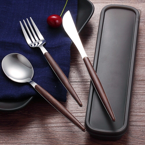 3Pcs Wood Grain Stainless Steel Western Food