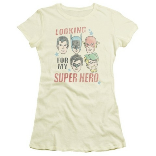 Trevco Jla-My Super Hero Short Sleeve Junior Sheer Tee- Cream - Small