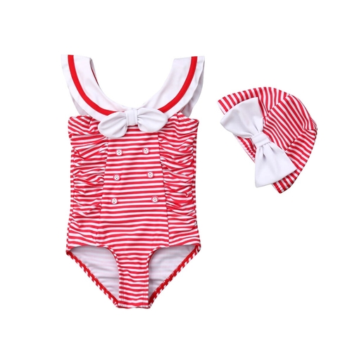 Newborn Baby Girl Striped Bowknot Bikini Swimwear