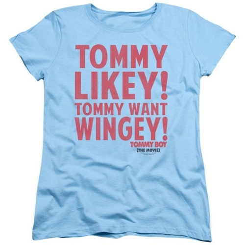 Trevco Tommy Boy-Want Wingey Short Sleeve Womens Tee, Light Blue -